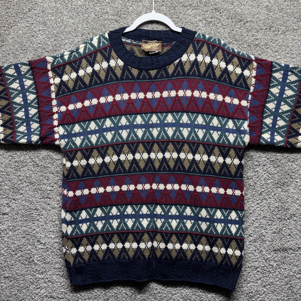 Vintage Bananas By Nancy Bossio Mens MEDIUM Coogi Style Cosby Argyle Sweater USA